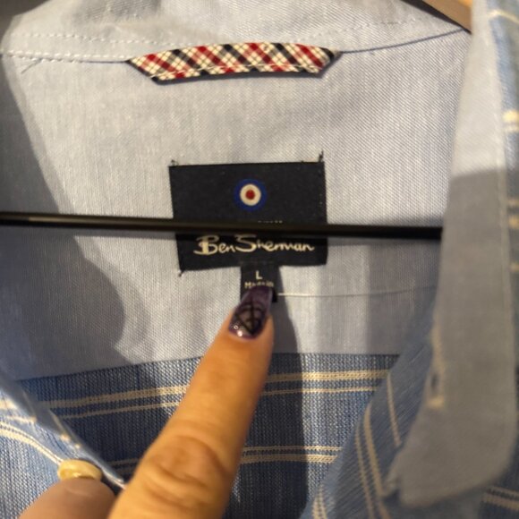 NWT Mens Ben Sherman Linen Blend Blue White Striped Short Sleeve Shirt - Picture 3 of 4